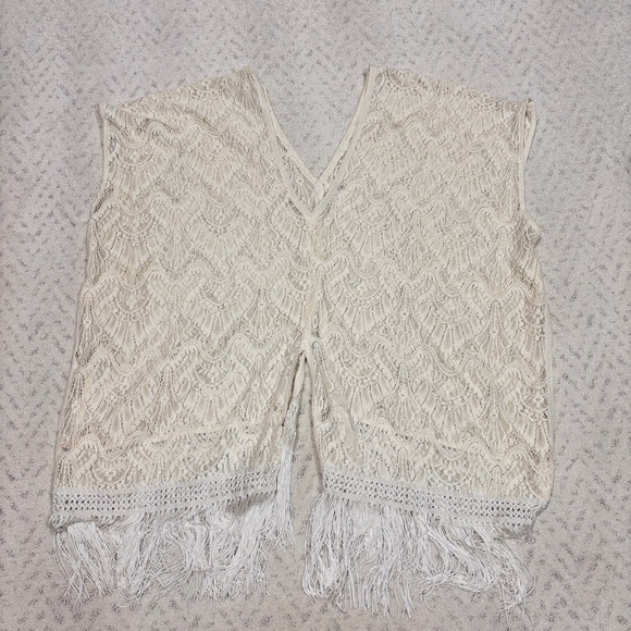 Victorias Secret Ivory Cream Lace Kimono Cover Up Womens Medium Large Fringe - Picture 2 of 16